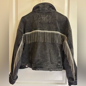 Altar’d State Black Denim Jacket w/ Rhinestone Fringe – Western Glam Small